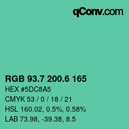 カラーコード: RGB 93.7 200.6 165 | qconv.com