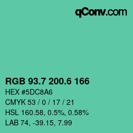 カラーコード: RGB 93.7 200.6 166 | qconv.com