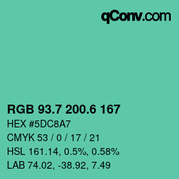 カラーコード: RGB 93.7 200.6 167 | qconv.com