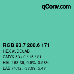 カラーコード: RGB 93.7 200.6 171 | qconv.com