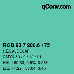 カラーコード: RGB 93.7 200.6 175 | qconv.com