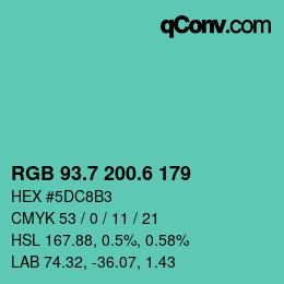 カラーコード: RGB 93.7 200.6 179 | qconv.com