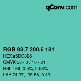 カラーコード: RGB 93.7 200.6 181 | qconv.com