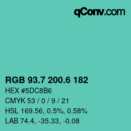 カラーコード: RGB 93.7 200.6 182 | qconv.com