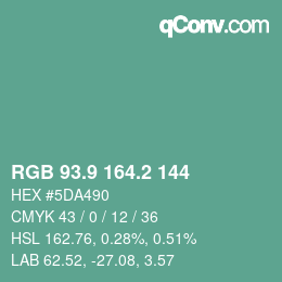 カラーコード: RGB 93.9 164.2 144 | qconv.com