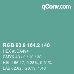 カラーコード: RGB 93.9 164.2 148 | qconv.com