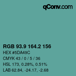 カラーコード: RGB 93.9 164.2 156 | qconv.com