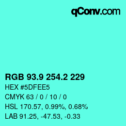 カラーコード: RGB 93.9 254.2 229 | qconv.com