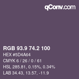 Color code: RGB 93.9 74.2 100 | qconv.com