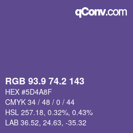 カラーコード: RGB 93.9 74.2 143 | qconv.com