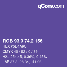 カラーコード: RGB 93.9 74.2 156 | qconv.com
