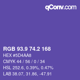 カラーコード: RGB 93.9 74.2 168 | qconv.com