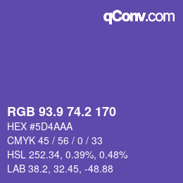 カラーコード: RGB 93.9 74.2 170 | qconv.com