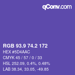カラーコード: RGB 93.9 74.2 172 | qconv.com