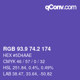 カラーコード: RGB 93.9 74.2 174 | qconv.com