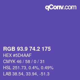 カラーコード: RGB 93.9 74.2 175 | qconv.com