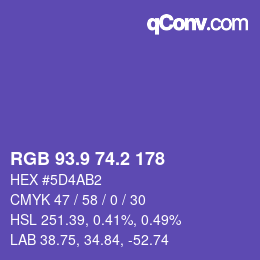 カラーコード: RGB 93.9 74.2 178 | qconv.com
