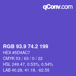 カラーコード: RGB 93.9 74.2 199 | qconv.com