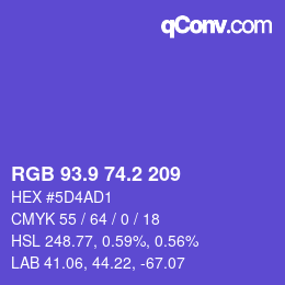カラーコード: RGB 93.9 74.2 209 | qconv.com