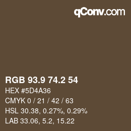 Color code: RGB 93.9 74.2 54 | qconv.com