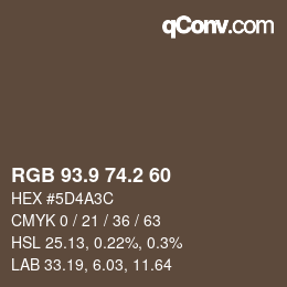 カラーコード: RGB 93.9 74.2 60 | qconv.com
