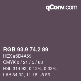Color code: RGB 93.9 74.2 89 | qconv.com