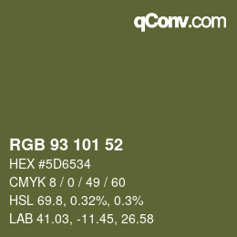 颜色代码: RGB 93 101 52 | qconv.com