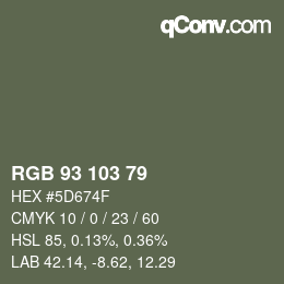 Color code: RGB 93 103 79 | qconv.com