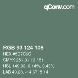 Color code: RGB 93 124 108 | qconv.com