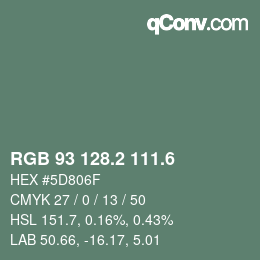 カラーコード: RGB 93 128.2 111.6 | qconv.com
