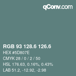 カラーコード: RGB 93 128.6 126.6 | qconv.com