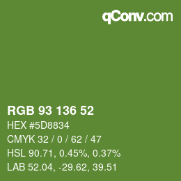 Color code: RGB 93 136 52 | qconv.com