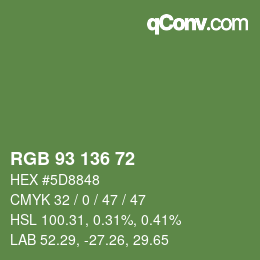 Color code: RGB 93 136 72 | qconv.com