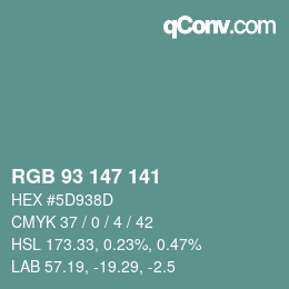 颜色代码: RGB 93 147 141 | qconv.com
