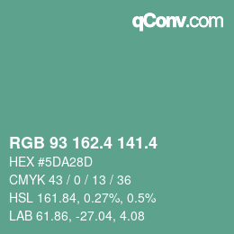 カラーコード: RGB 93 162.4 141.4 | qconv.com