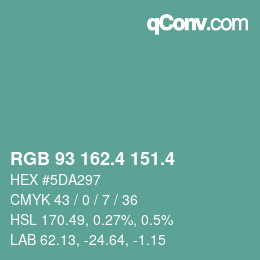 カラーコード: RGB 93 162.4 151.4 | qconv.com