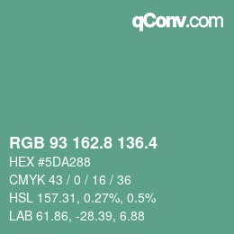 カラーコード: RGB 93 162.8 136.4 | qconv.com