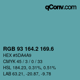 カラーコード: RGB 93 164.2 169.6 | qconv.com
