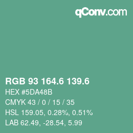 カラーコード: RGB 93 164.6 139.6 | qconv.com