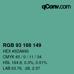 颜色代码: RGB 93 168 149 | qconv.com