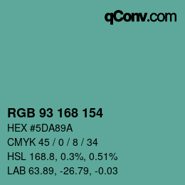 颜色代码: RGB 93 168 154 | qconv.com