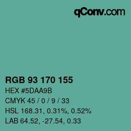 颜色代码: RGB 93 170 155 | qconv.com