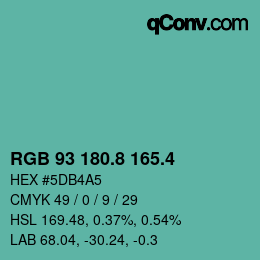 カラーコード: RGB 93 180.8 165.4 | qconv.com