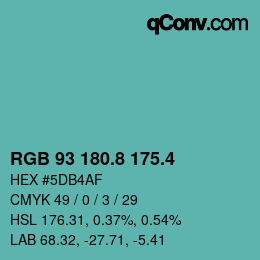カラーコード: RGB 93 180.8 175.4 | qconv.com