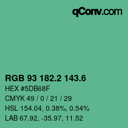 カラーコード: RGB 93 182.2 143.6 | qconv.com