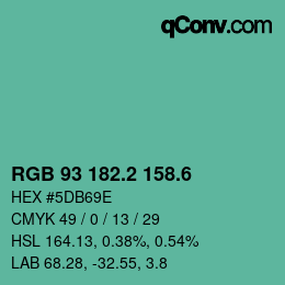 カラーコード: RGB 93 182.2 158.6 | qconv.com