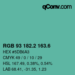 カラーコード: RGB 93 182.2 163.6 | qconv.com