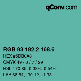 カラーコード: RGB 93 182.2 168.6 | qconv.com