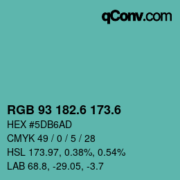 カラーコード: RGB 93 182.6 173.6 | qconv.com