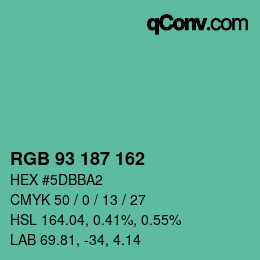 Color code: RGB 93 187 162 | qconv.com